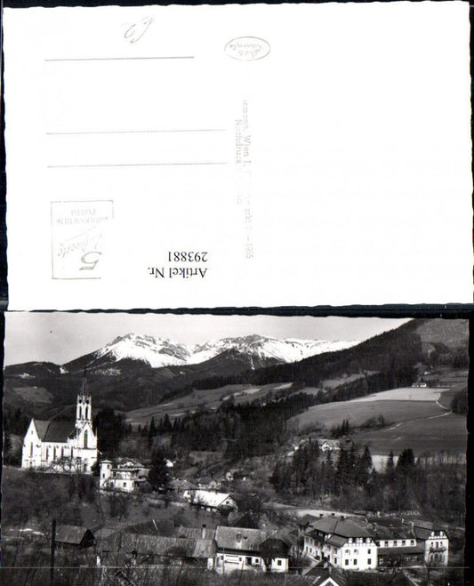 293881,Prein an d. Rax Teilansicht Kirche u. Alpengasthof Unterer Eggl Bergkulisse