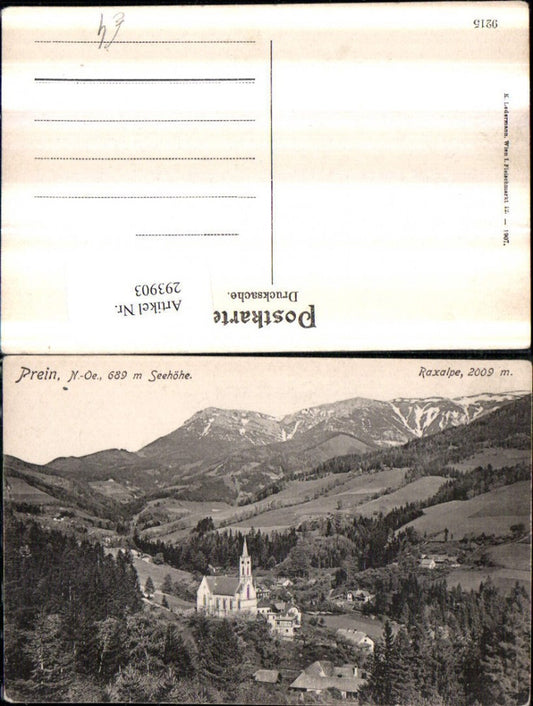 293903,Prein an d. Rax Teilansicht Kirche m. Raxalpe Bergkulisse