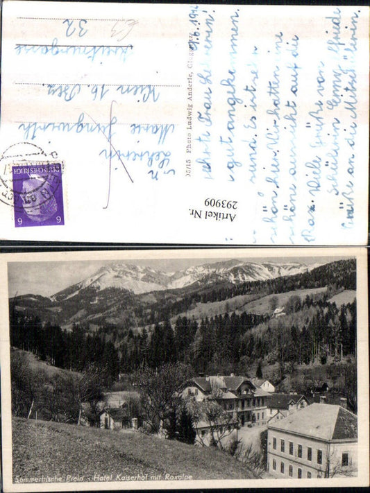 293909,Prein an d. Rax Hotel Kaiserhof m. Raxalpe Bergkulisse