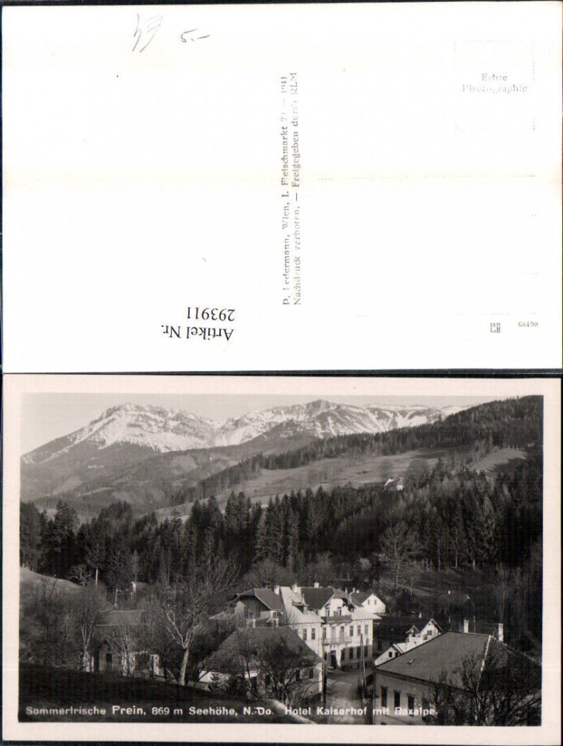 293911,Prein an d. Rax Hotel Kaiserhof m. Raxalpe Bergkulisse