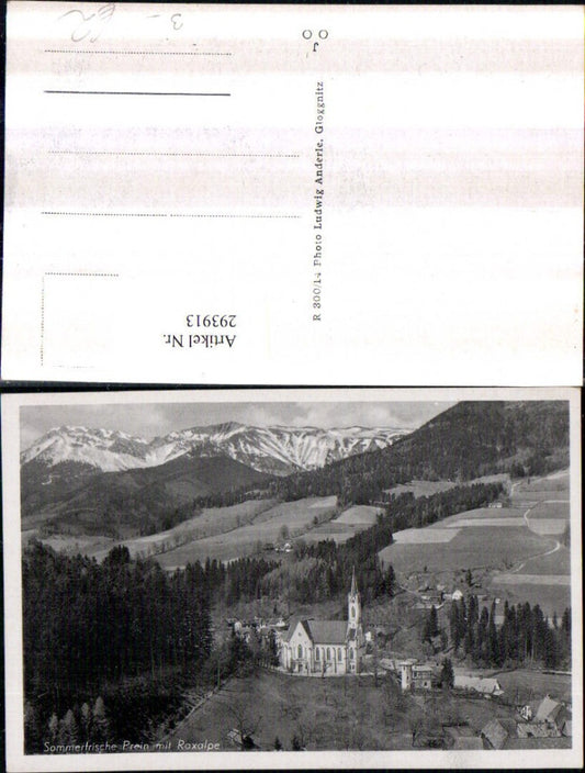 293913,Prein an d. Rax Teilansicht Kirche m. Raxalpe Bergkulisse