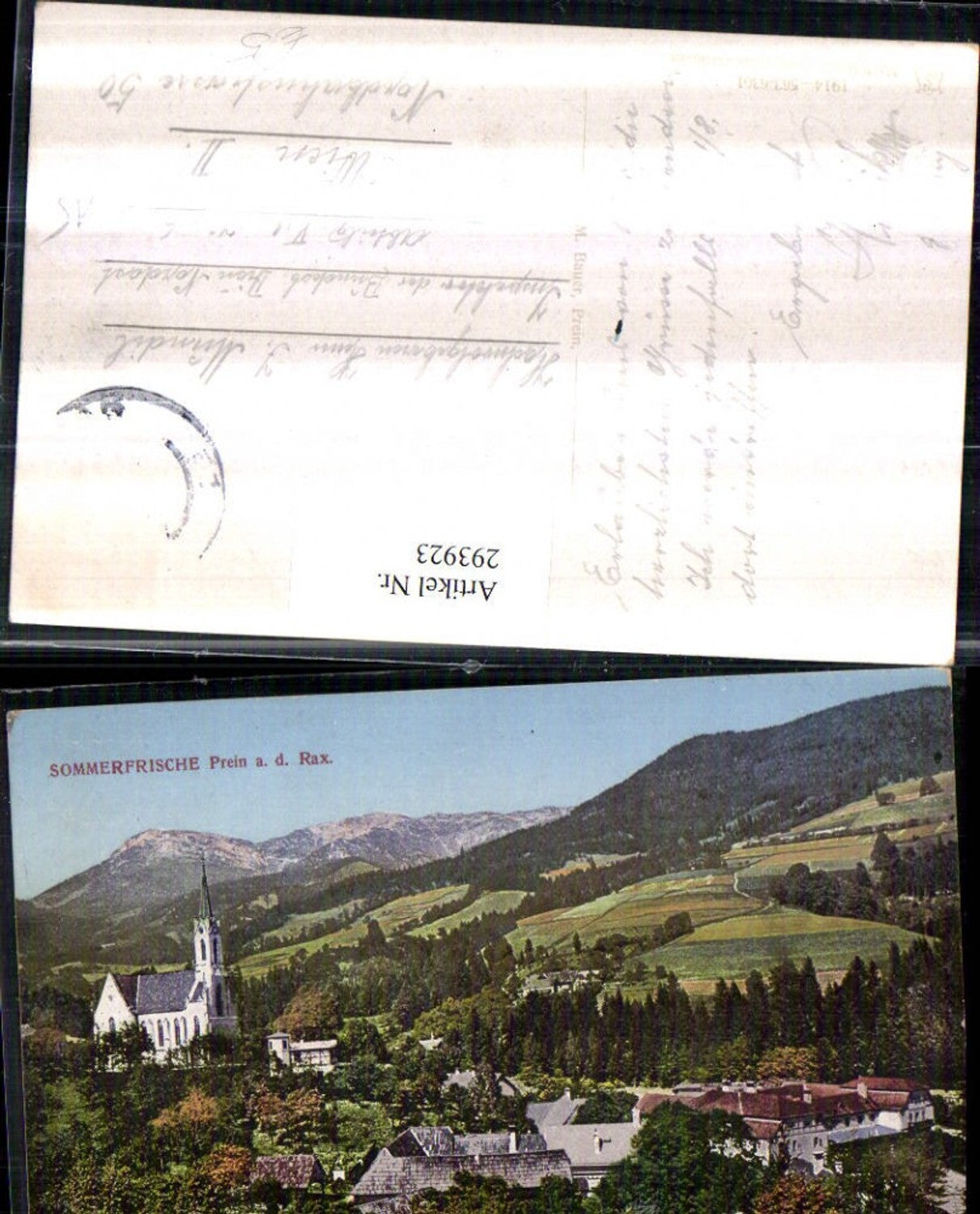 293923,Prein an d. Rax Teilansicht Kirche Bergkulisse