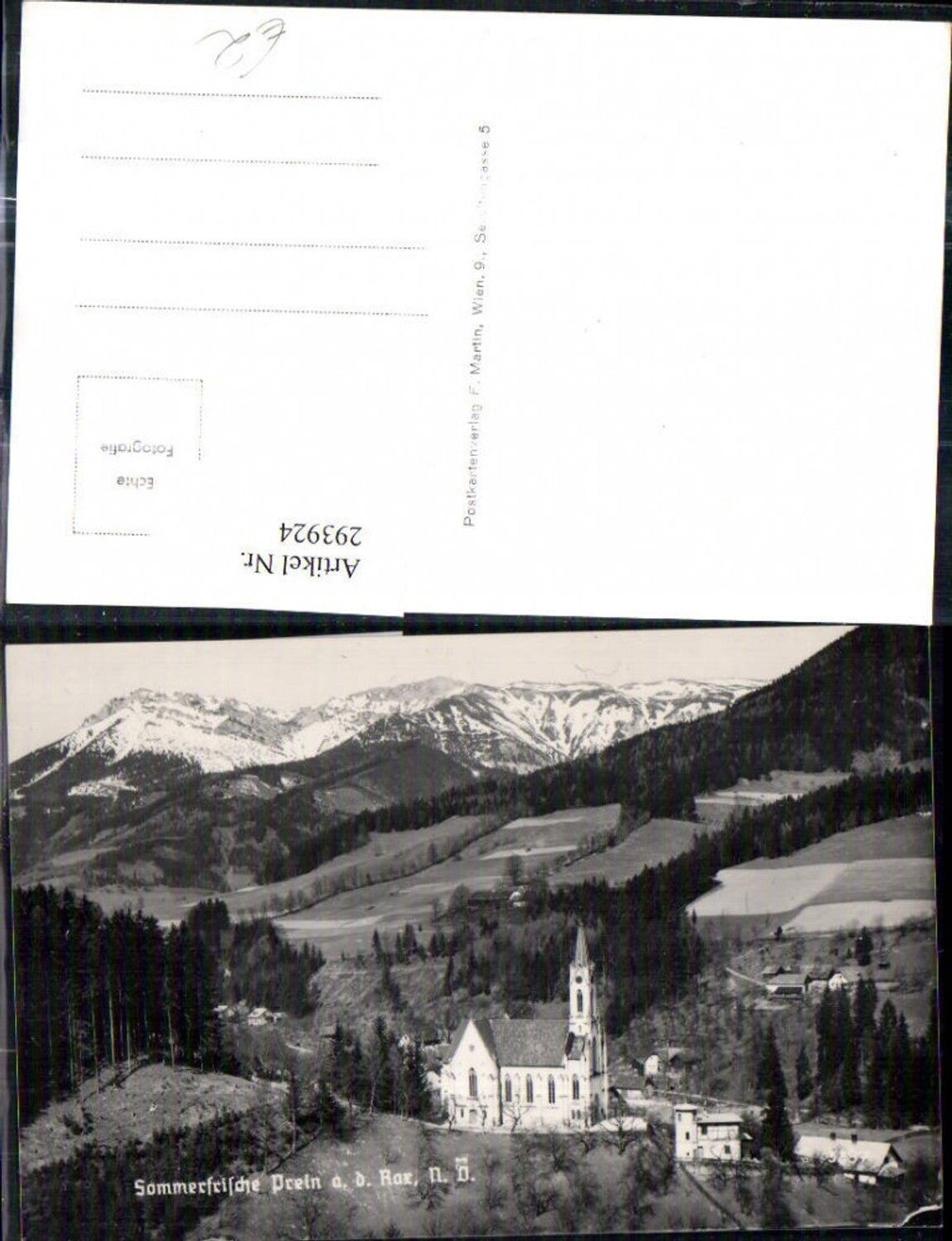 293924,Prein an d. Rax Kirche Bergkulisse