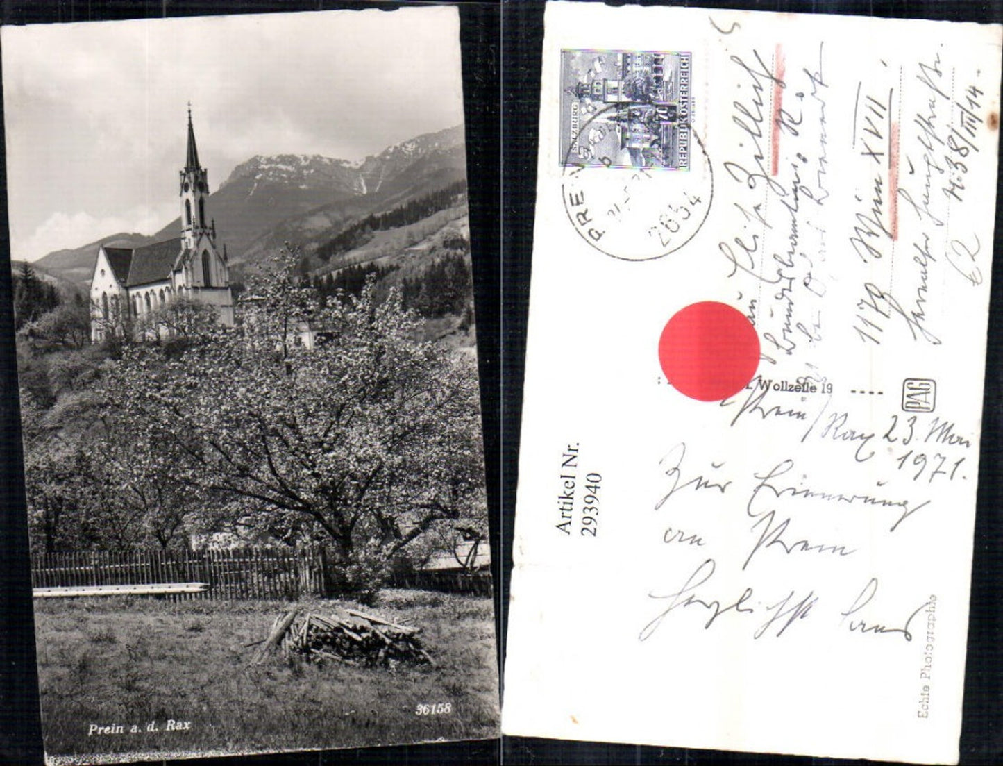 293940,Prein an d. Rax Kirche Bergkulisse