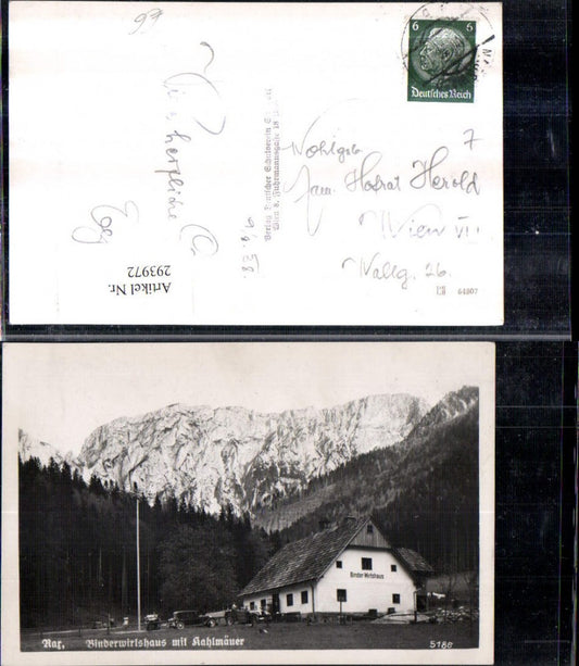 293972,Naßwald Schwarzau Binder Wirtshaus m. Kahlmäuer Rax Bergkulisse
