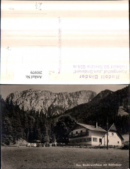 293979,Naßwald Schwarzau Binder-Wirtshaus m. Kahlmäuer d. Rax Bergkulisse