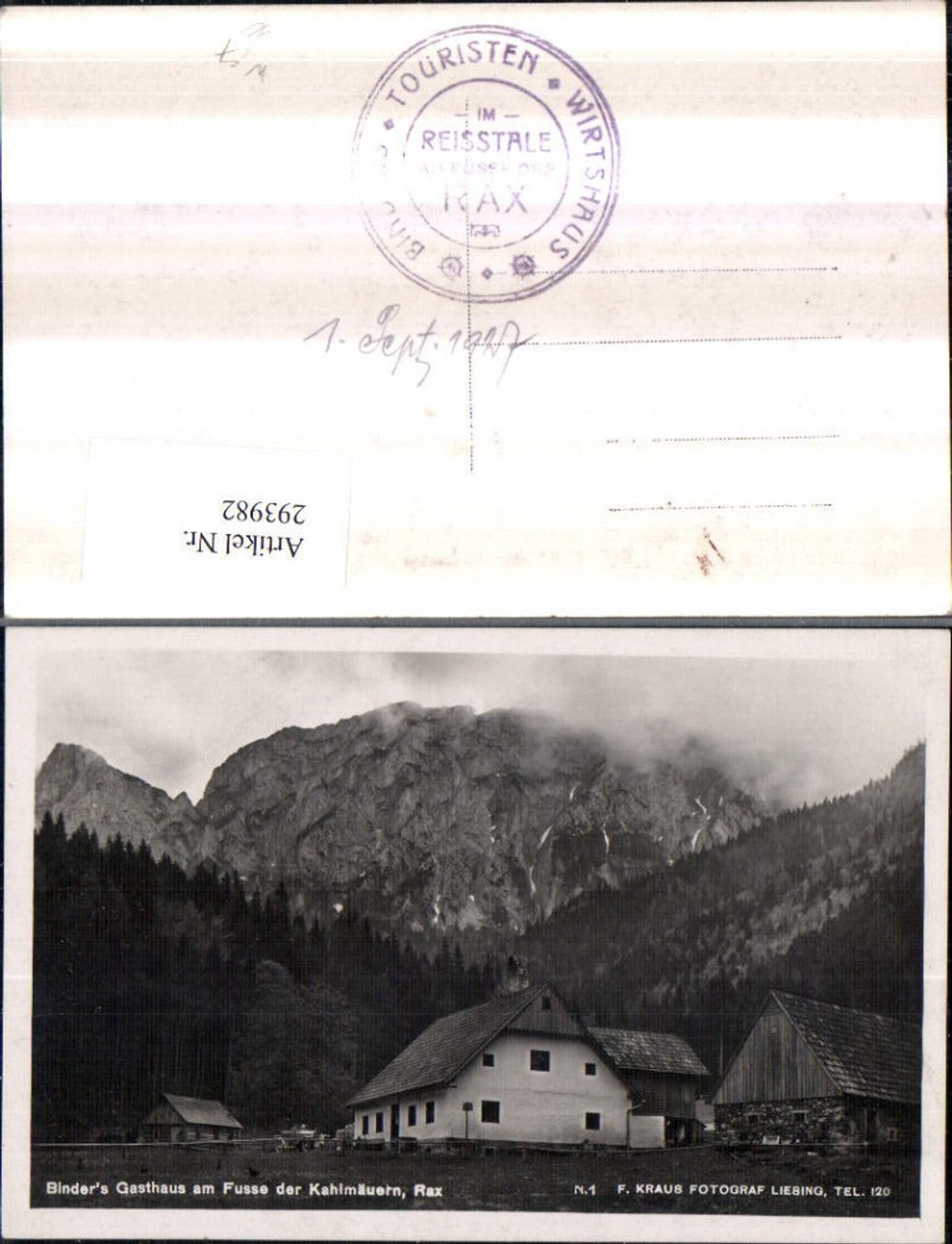 293982,Naßwald Schwarzau Binders Gasthaus m. Kahlmäuern d. Rax Bergkulisse