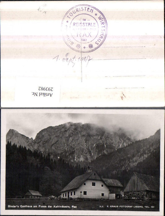 293982,Naßwald Schwarzau Binders Gasthaus m. Kahlmäuern d. Rax Bergkulisse