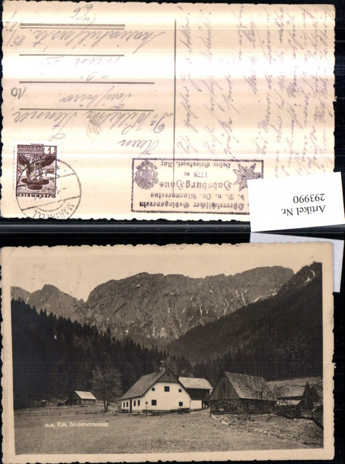 293990,Naßwald Schwarzau Binders-Wirtshaus m. Kahlmäuer der Rax Bergkulisse