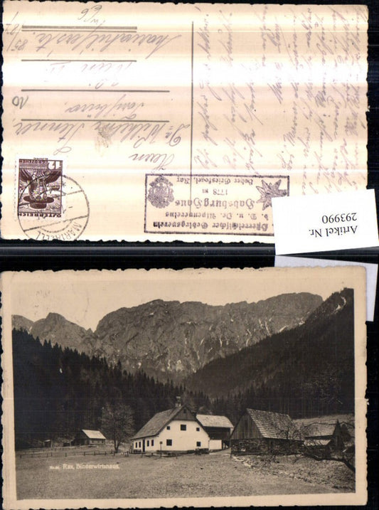 293990,Naßwald Schwarzau Binders-Wirtshaus m. Kahlmäuer der Rax Bergkulisse