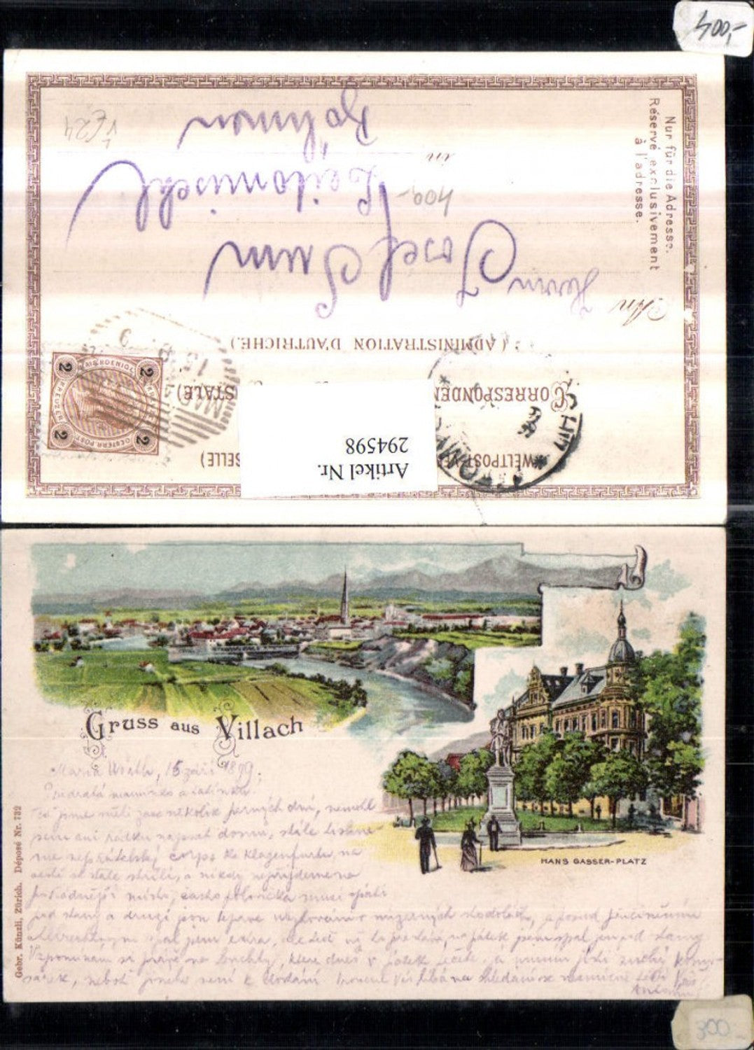 294598,Litho AK Villach Totale Hans Gasser-Platz Mehrbildkarte pub Künzli 732