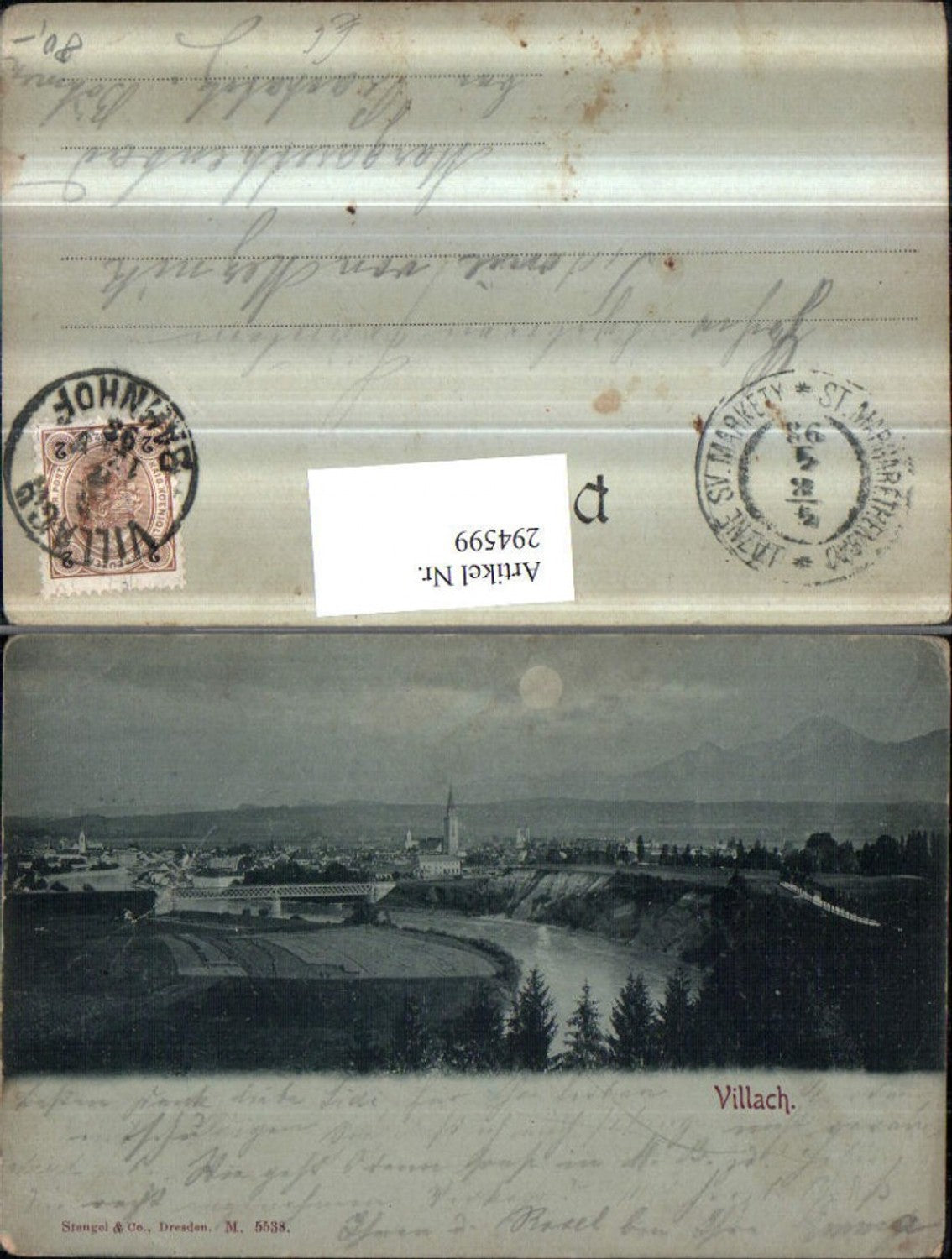 294599,Mond Litho AK Villach Totale Brücke pub Stengel & Co 5538