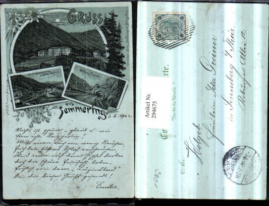 294675,Mond Litho AK Gruß aus Semmering Tunnel Hotel Stefanie Mehrbildkarte