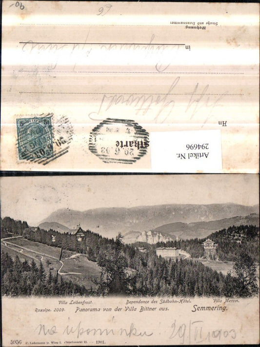 294696,Semmering Panorama m. Villa Leibenfrost Meran Depandance m. Raxalpe Bergkulisse