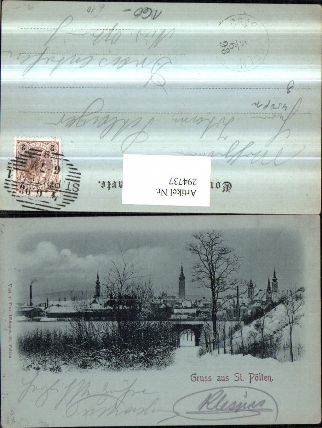 294737,Mont Litho AK Gruß aus St. Pölten Totale Winterbild