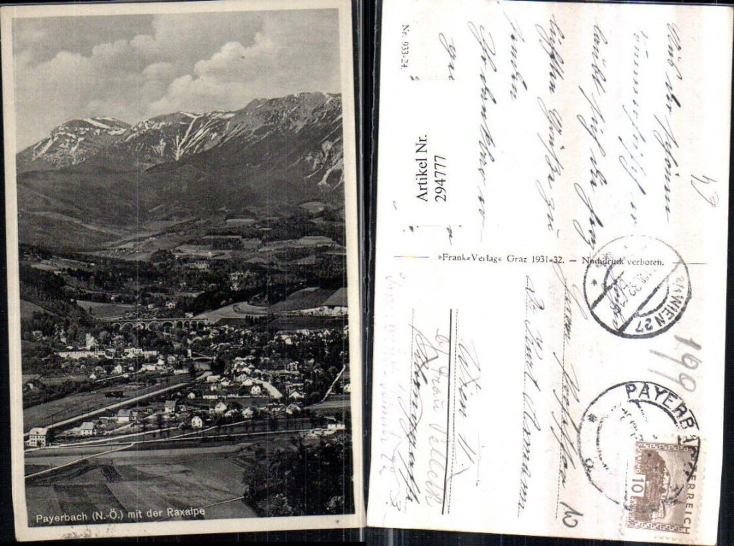 294777,Payerbach Totale m. d. Raxalpe Bergkulisse