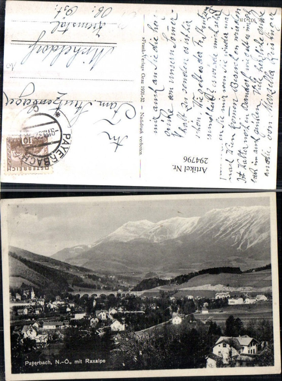 294796,Payerbach Totale m. Raxalpe Bergkulisse