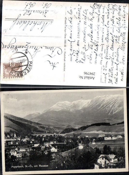 294796,Payerbach Totale m. Raxalpe Bergkulisse