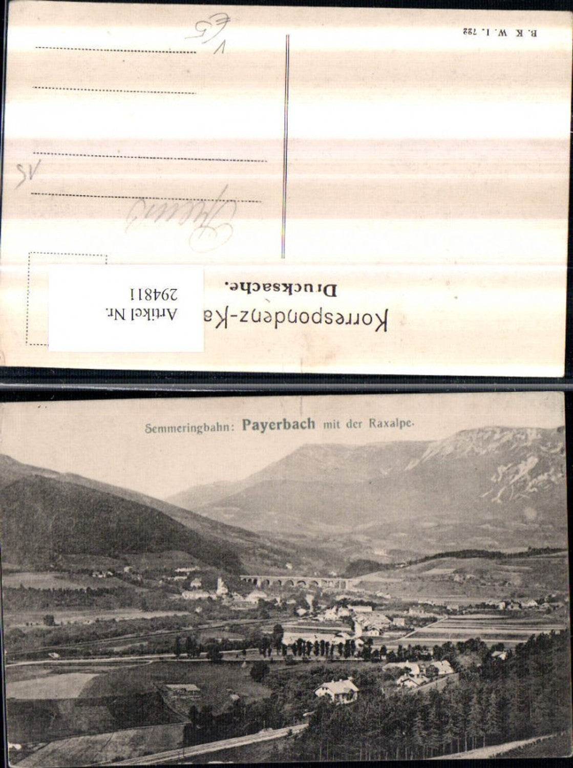 294811,Payerbach Totale m. d. Raxalpe Bergkulisse pub Brüder Kohn B.K.W.I. 722