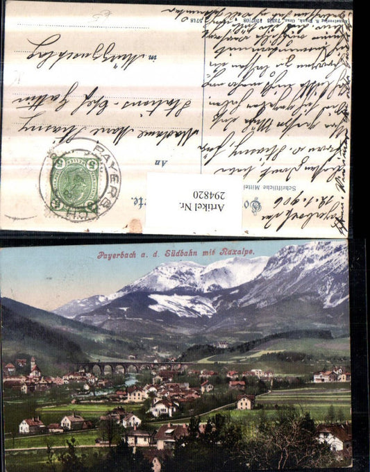 294820,Payerbach an d. Südbahn Totale m. Brücke Viadukt geg. Raxalpe Bergkulisse