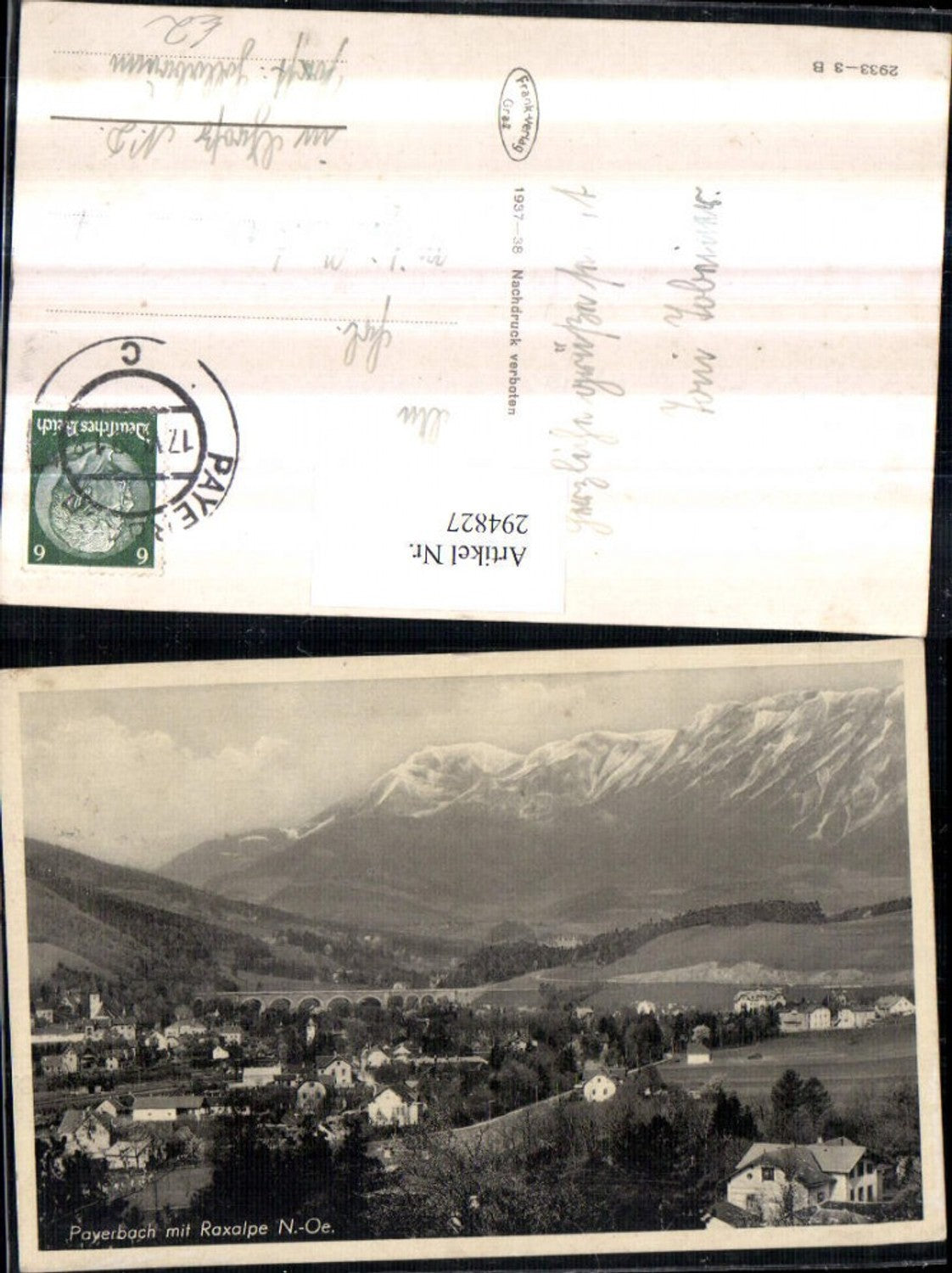 294827,Payerbach Totale m. Brücke Viadukt u. Raxalpe Bergkulisse