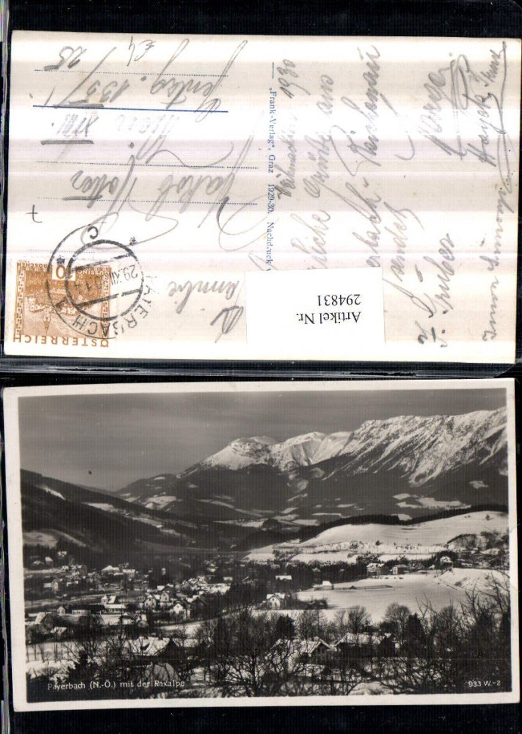 294831,Payerbach Totale m. Raxalpe Bergkulisse Winterbild