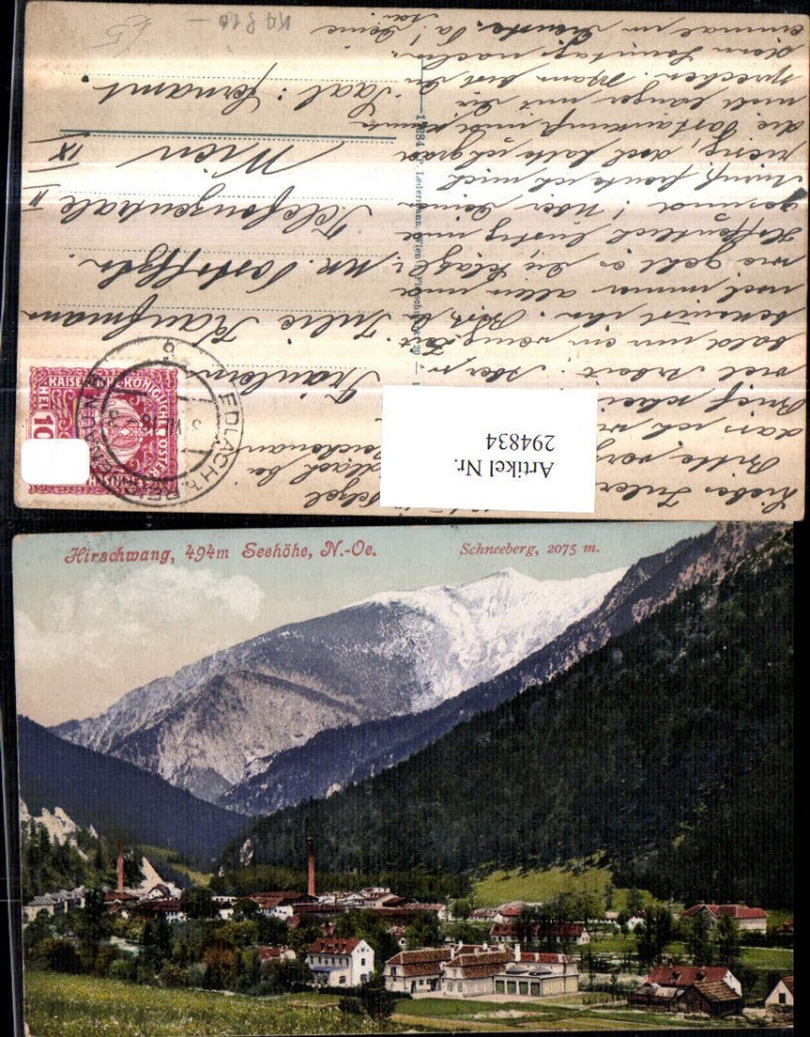 294834,Hirschwang Totale m. Schneeberg Bergkulisse