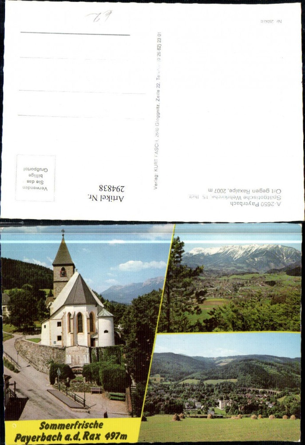 294838,Payerbach Totale Spätgotische Wehrkirche Viadukt Brücke Mehrbildkarte