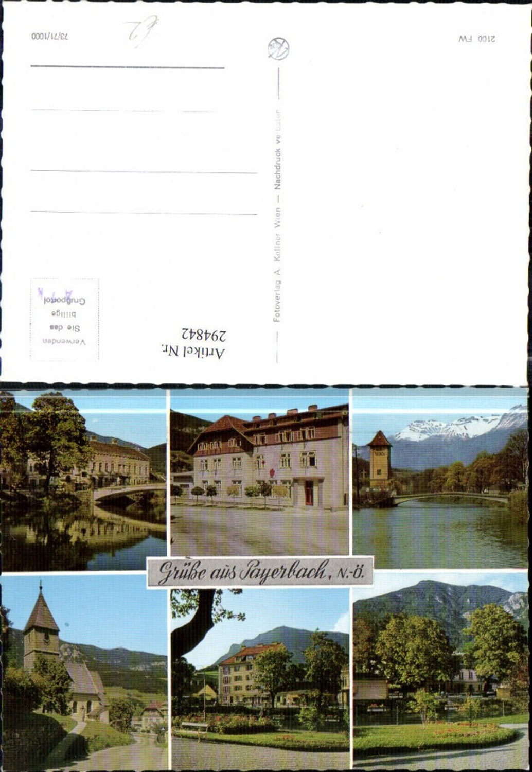 294842,Payerbach Kirche Brücke Jugendheim Mehrbildkarte