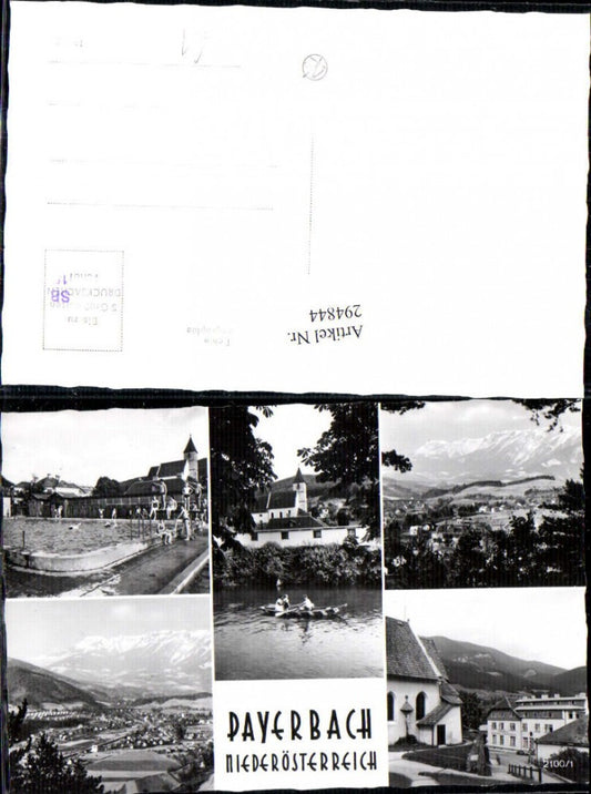 294844,Payerbach Totale Schwimmbad Kirche Ruderboot Mehrbildkarte