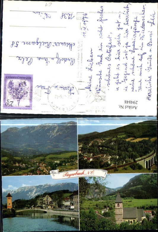294848,Payerbach Totale Brücke Viadukt Kirche Bergkulisse Mehrbildkarte