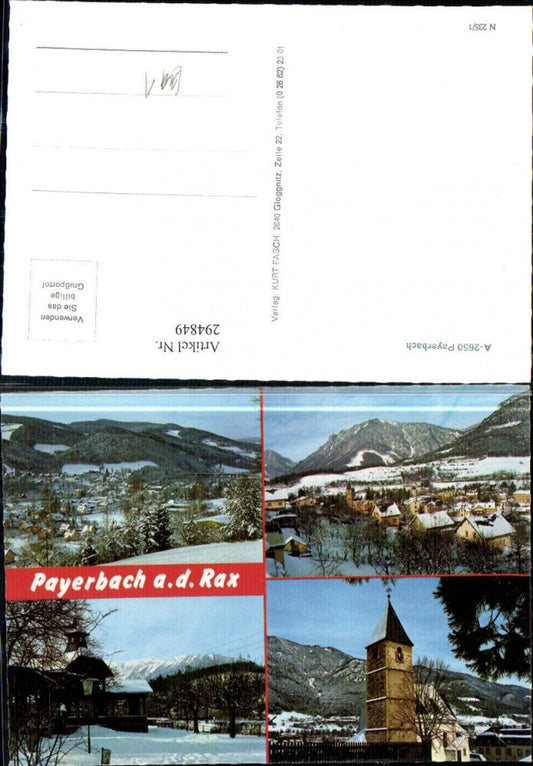 294849,Payerbach an d. Rax Totale Kirche Bergkulisse Winterbilder Mehrbildkarte