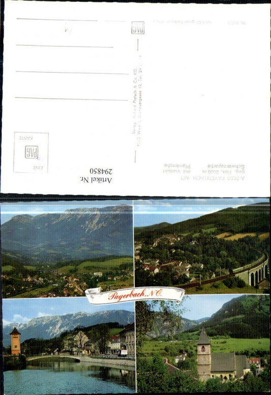 294850,Payerbach Totale Brücke Viadukt Kirche Bergkulisse Mehrbildkarte