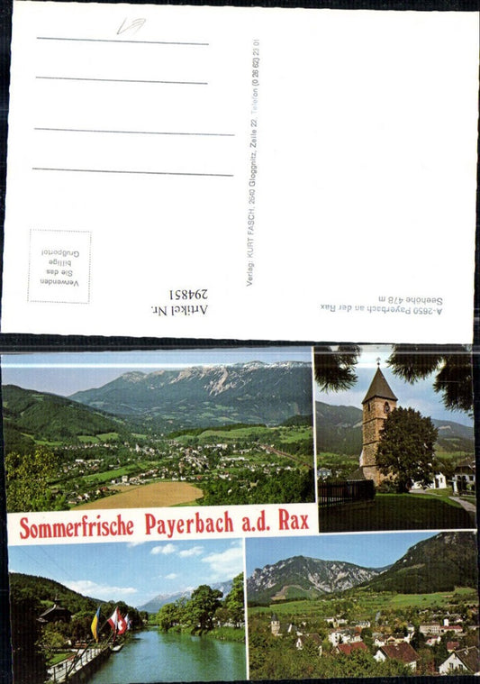 294851,Payerbach an d. Rax Totale Kirche Fluss Mehrbildkarte