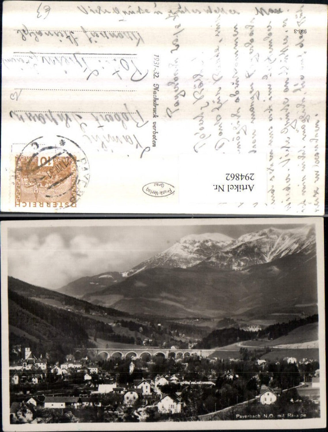 294862,Payerbach Totale m. Viadukt Brücke geg. Raxalpe Bergkulisse