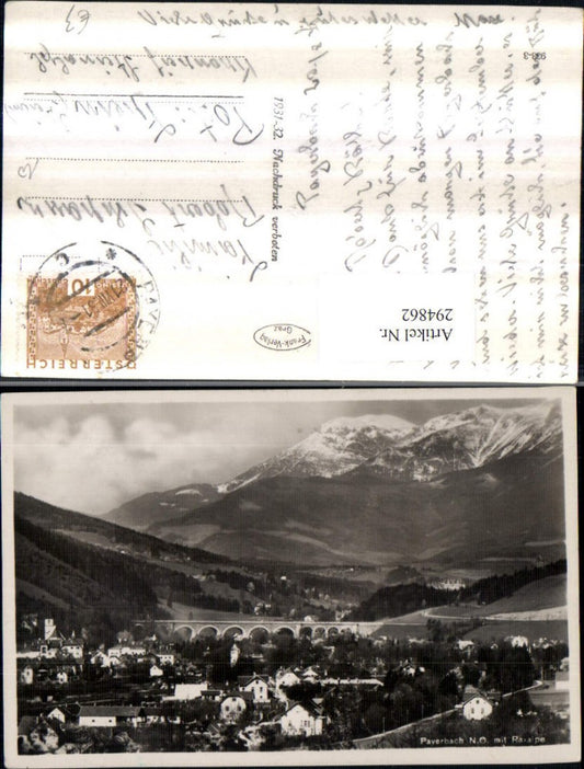 294862,Payerbach Totale m. Viadukt Brücke geg. Raxalpe Bergkulisse