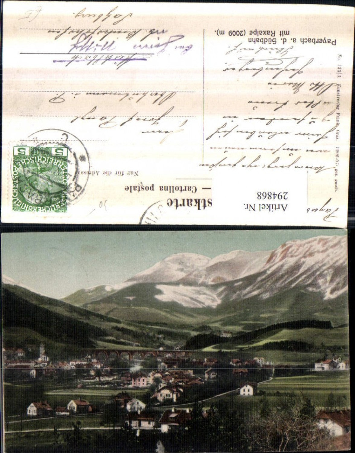 294868,Payerbach an d. Südbahn Totale m. Viadukt Brücke geg. Raxalpe Bergkulisse