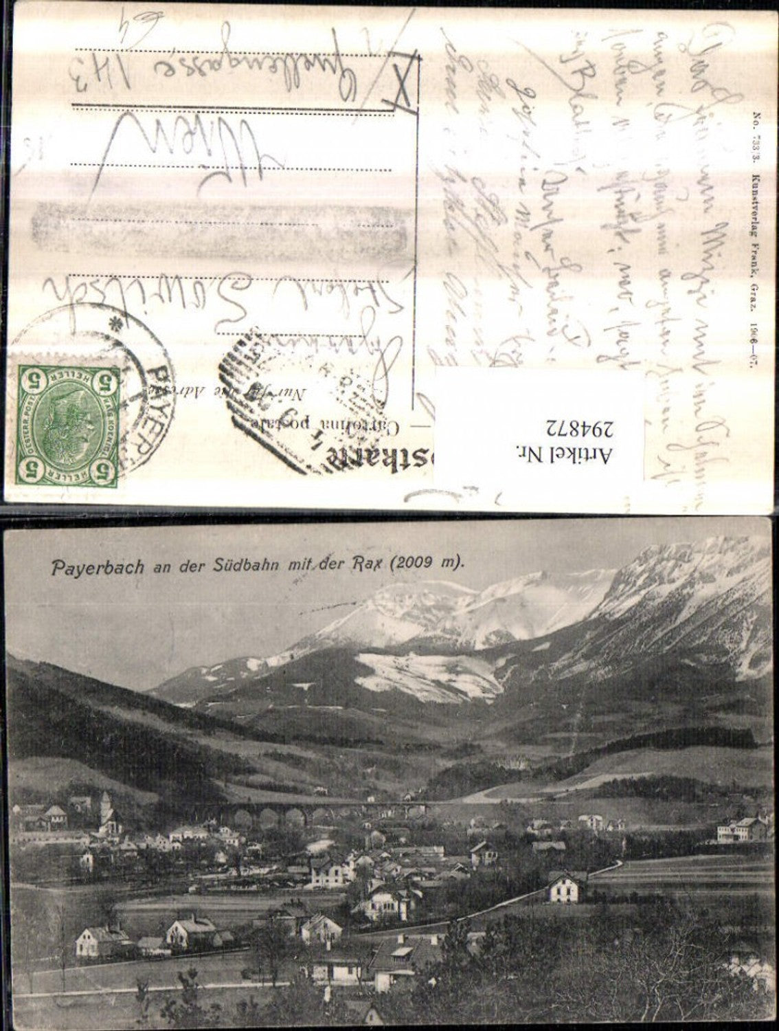 294872,Payerbach an d. Südbahn Totale m. Viadukt Brücke geg. Rax Bergkulisse