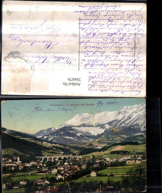 294879,Payerbach an d. Südbahn Totale m. Viadukt Brücke u. Raxalpe Bergkulisse
