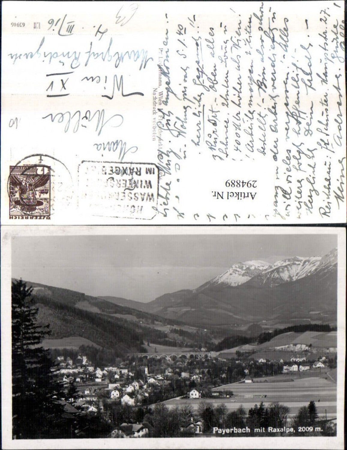 294889,Payerbach Totale m. Viadukt Brücke u. Raxalpe Bergkulisse