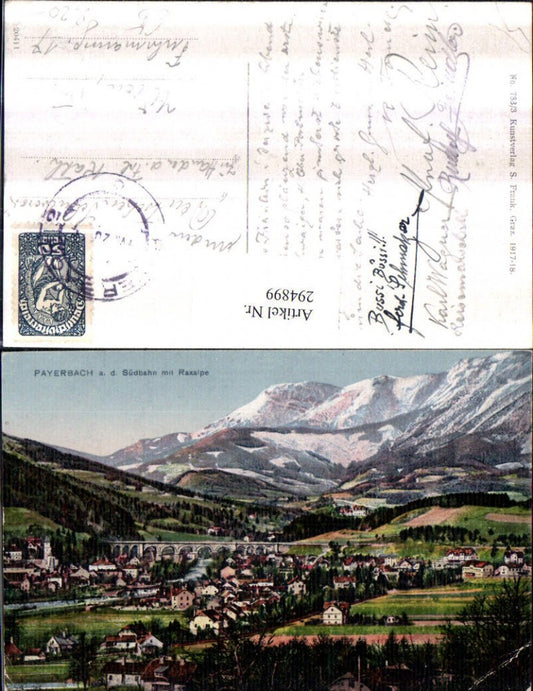 294899,Payerbach an d. Südbahn Totale m. Viadukt Brücke u. Raxalpe Bergkulisse