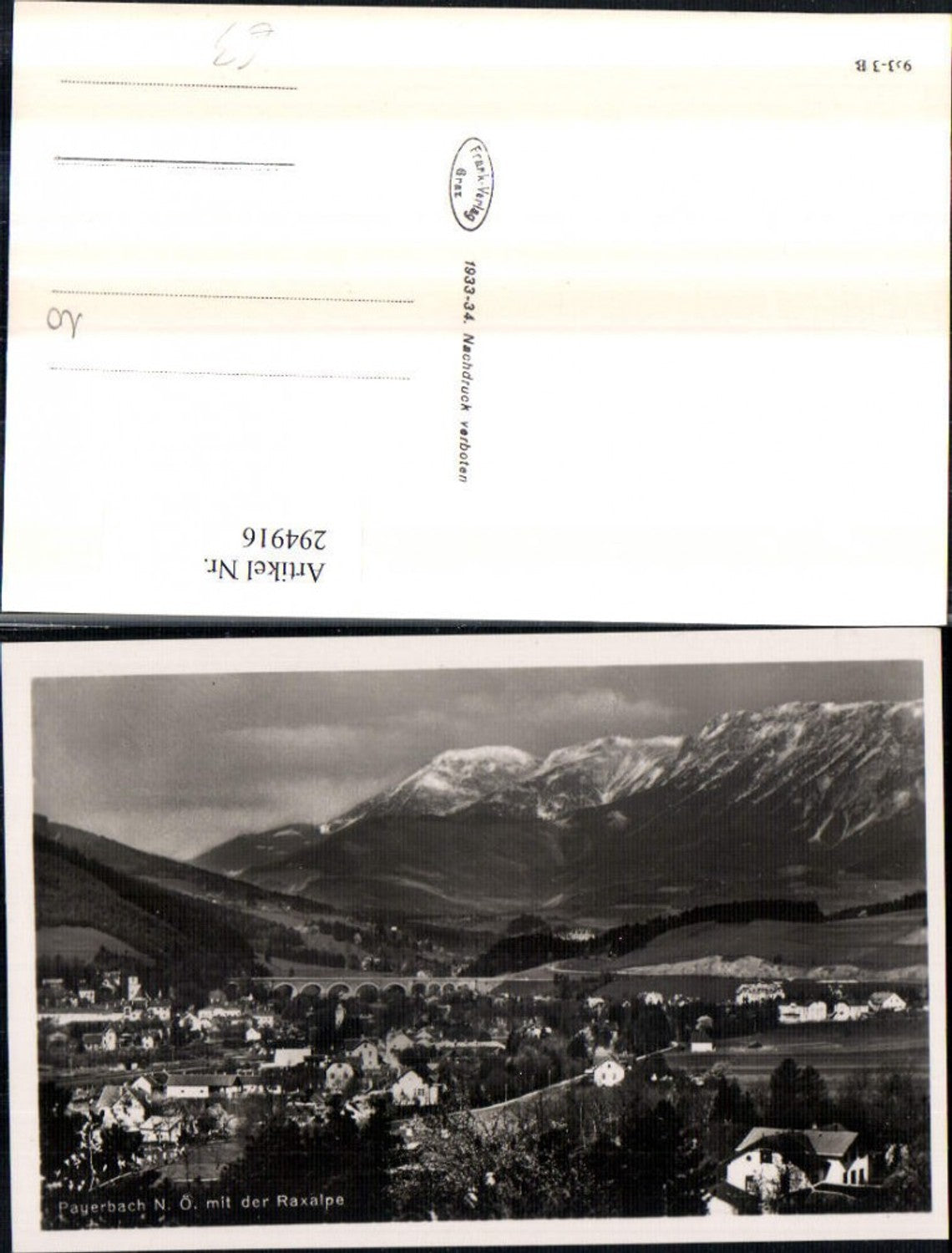 294916,Payerbach Totale m. Viadukt Brücke u. Raxalpe Bergkulisse