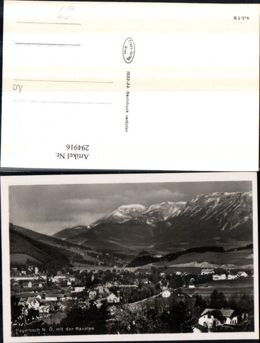 294916,Payerbach Totale m. Viadukt Brücke u. Raxalpe Bergkulisse