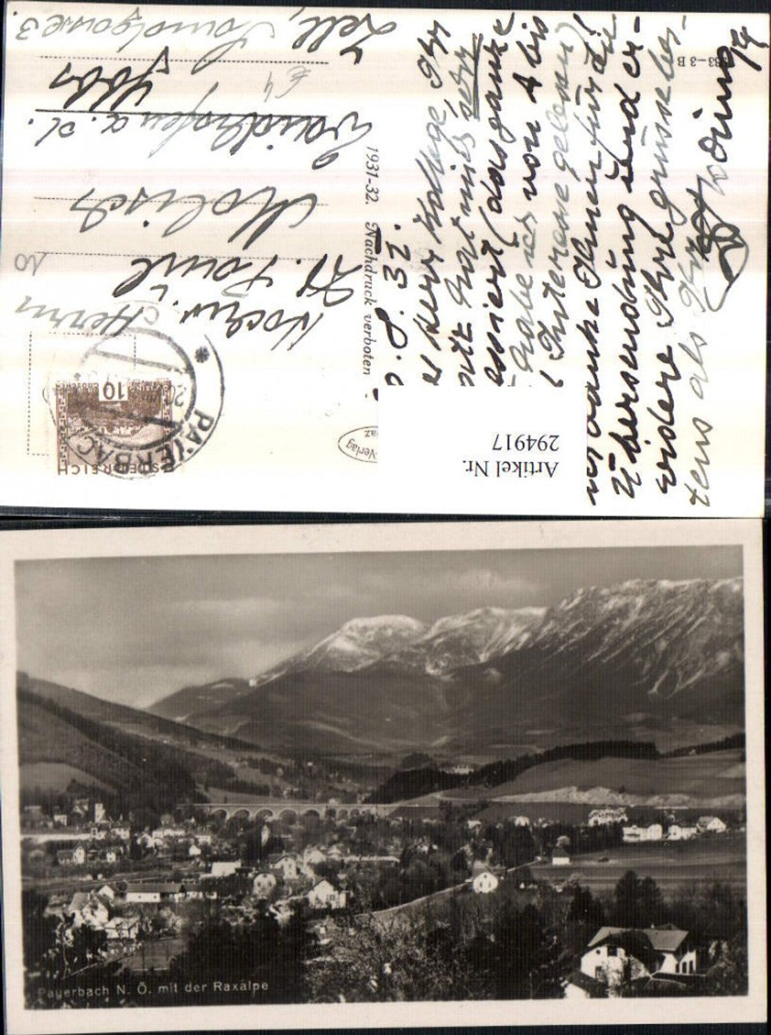 294917,Payerbach Totale m. Viadukt Brücke u. Raxalpe Bergkulisse