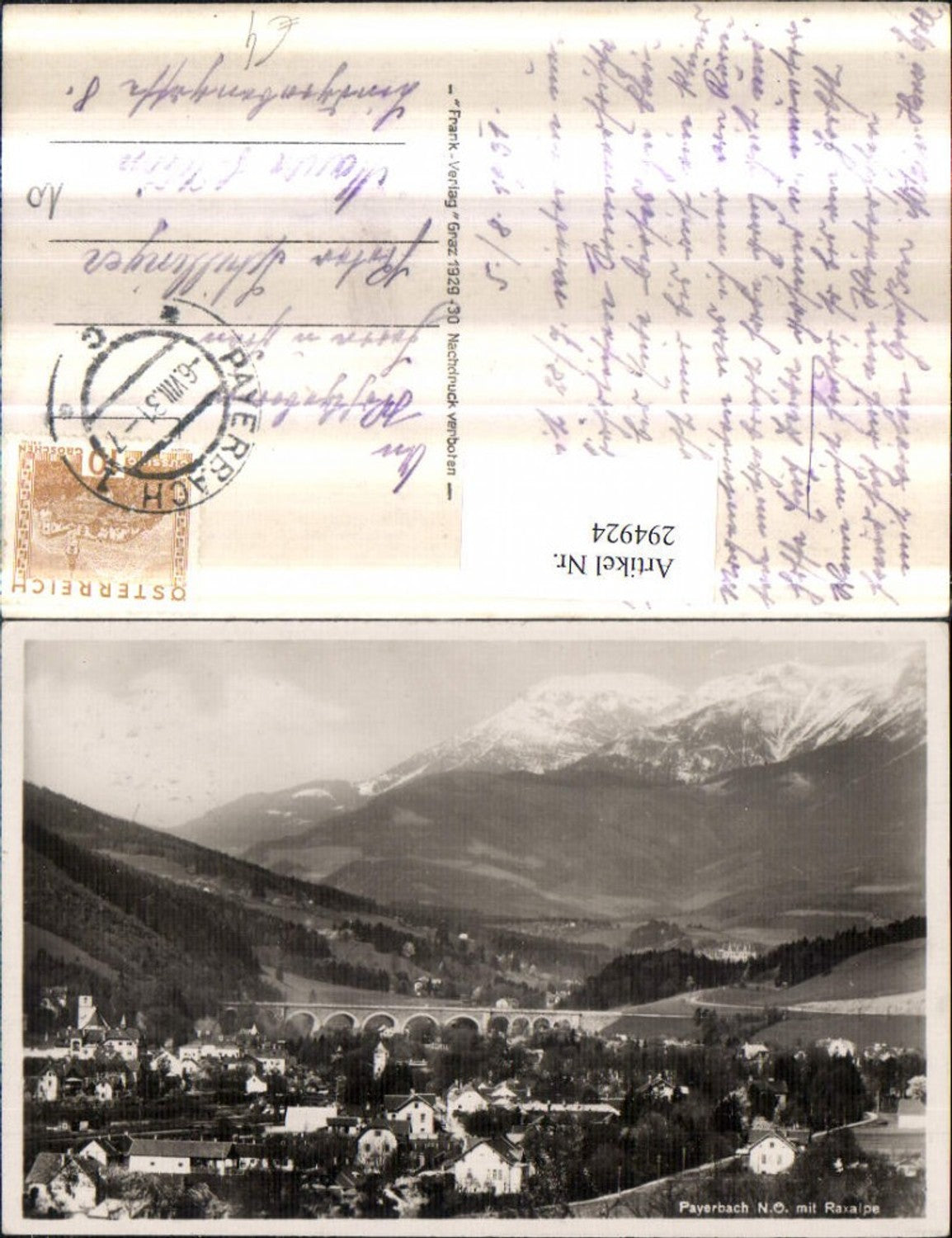 294924,Payerbach Totale m. Viadukt Brücke u. Raxalpe Bergkulisse