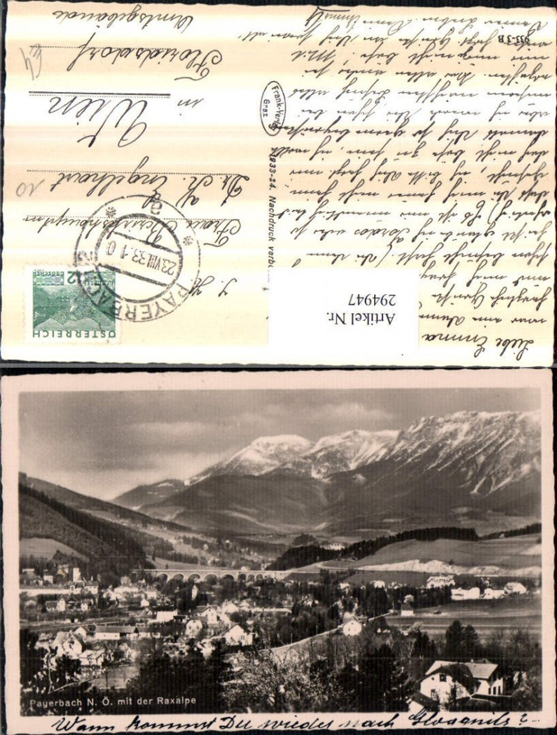 294947,Payerbach Totale m. Viadukt Brücke u. Raxalpe Bergkulisse
