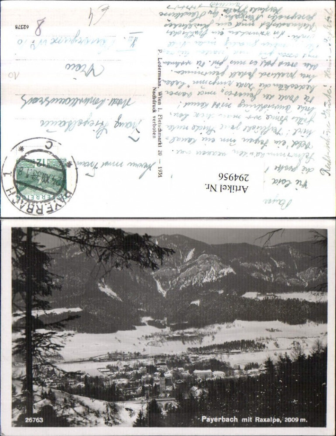 294956,Payerbach Totale m. Raxalpe Bergkulisse Winterbild