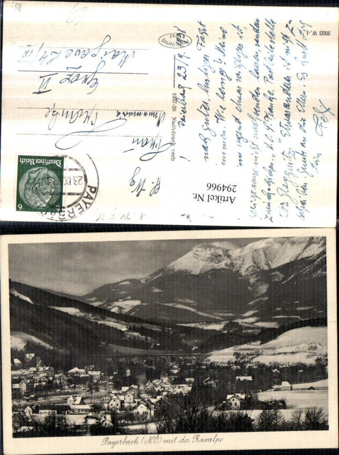 294966,Payerbach Totale m. Viadukt Brücke u. Raxalpe Bergkulisse Winterbild