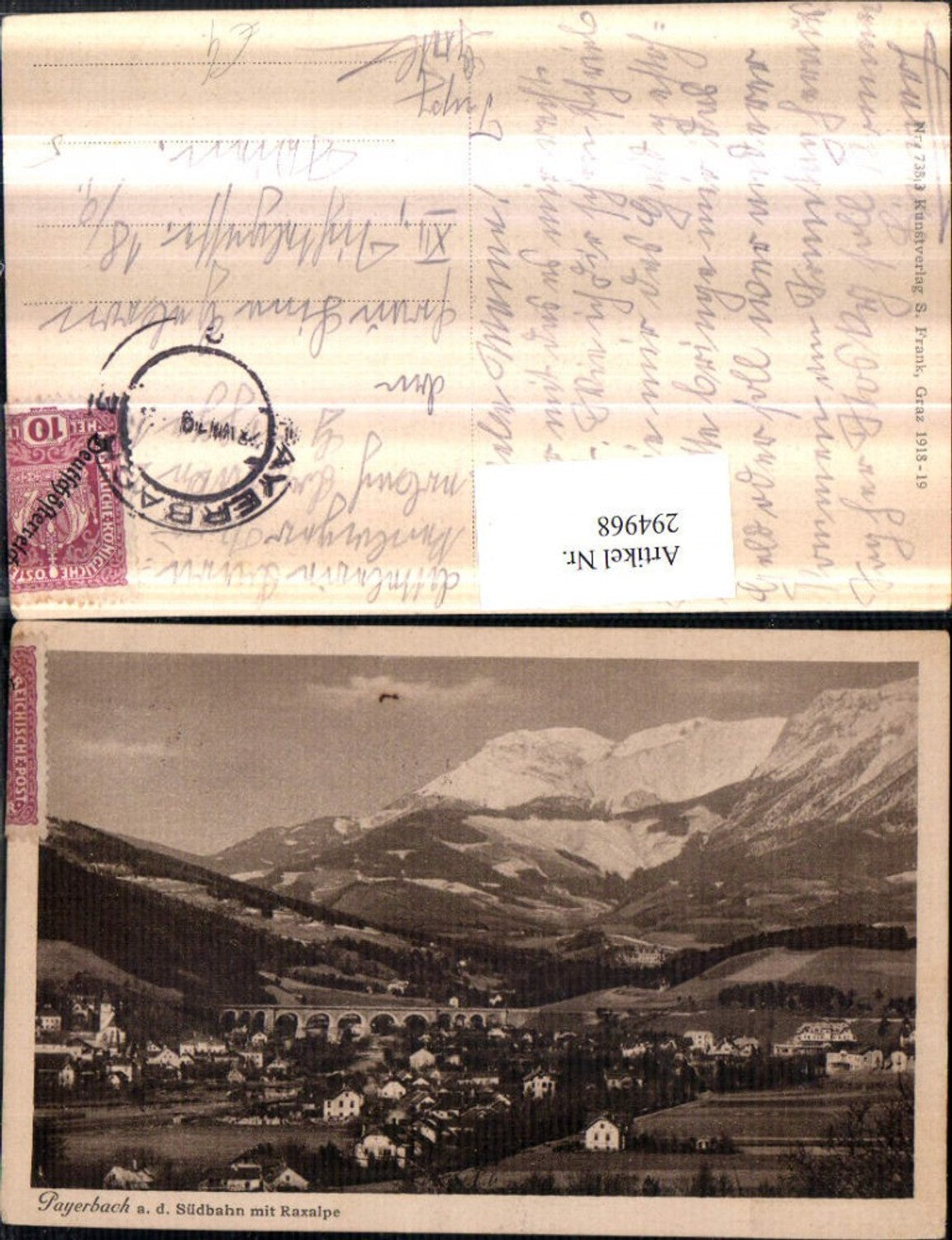294968,Payerbach an d. Südbahn Totale m. Viadukt Brücke u. Raxalpe Bergkulisse