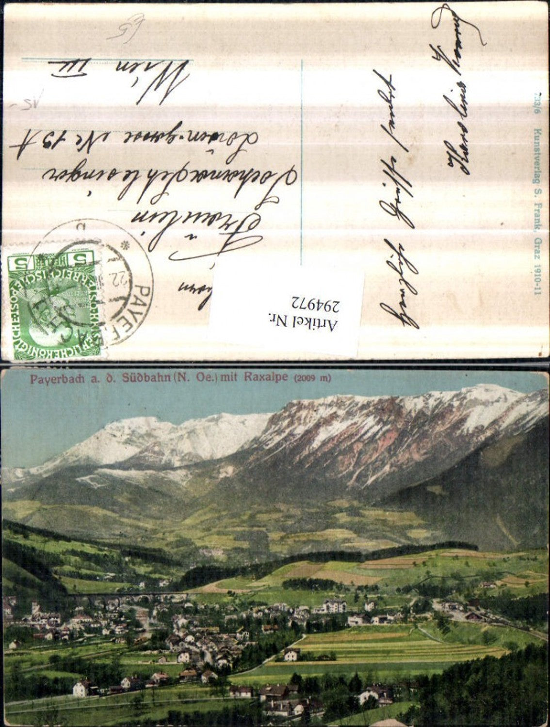 294972,Payerbach an d. Südbahn Totale m. Raxalpe Bergkulisse